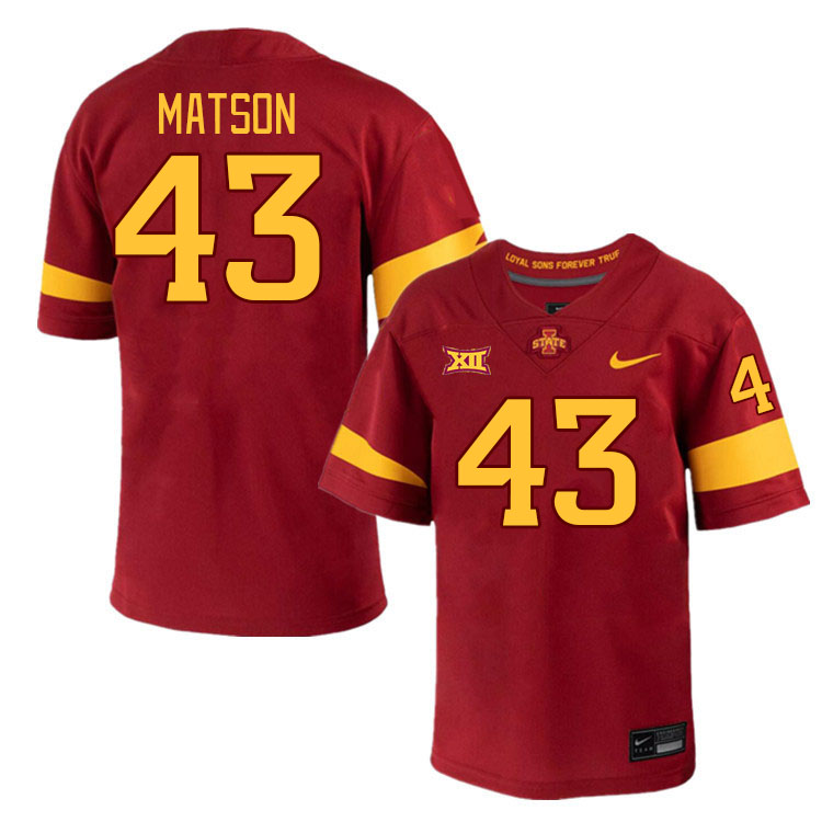 Men #43 Caden Matson Iowa State Cyclones College Football Jerseys Stitched-Cardinal